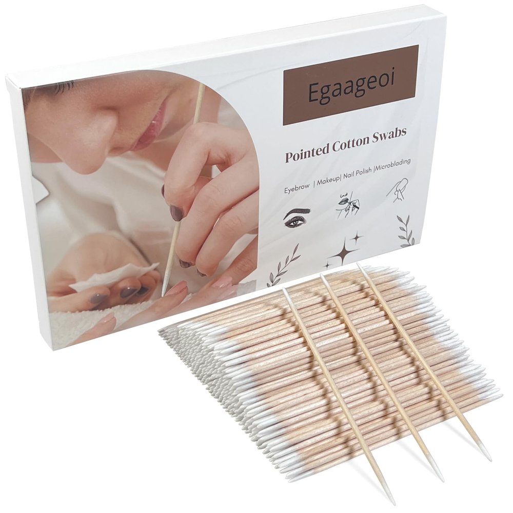 600 Pcs Pointed Cotton Swabs  4-Inch Double-Sided Microblading Cotton Swab with Wooden Sticks for Makeup Application, Nail Care, and Tight Space  Soft, Lint-Free, Disposable Tattoo and Craft Tools