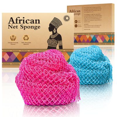 SpiralScgv African Net Bath Sponge, Premium Body Exfoliator, Rose Red Blue, Nylon, 2 Pack, Gentle Scrub for Dry Sensitive Skin
