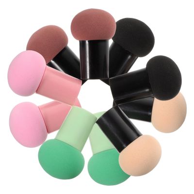 ASAKKURA 10Pcs Mushroom Shape Makeup Sponge Puff Wet and Dry Application Beauty Tool with Handle Skin Friendly Durable for Makeup Finish
