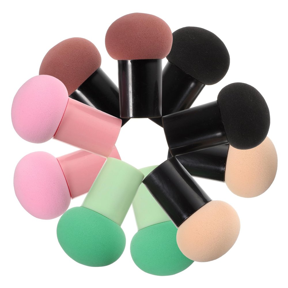 ASAKKURA 10Pcs Mushroom Shape Makeup Sponge Puff Wet and Dry Application Beauty Tool with Handle Skin Friendly Durable for Makeup Finish