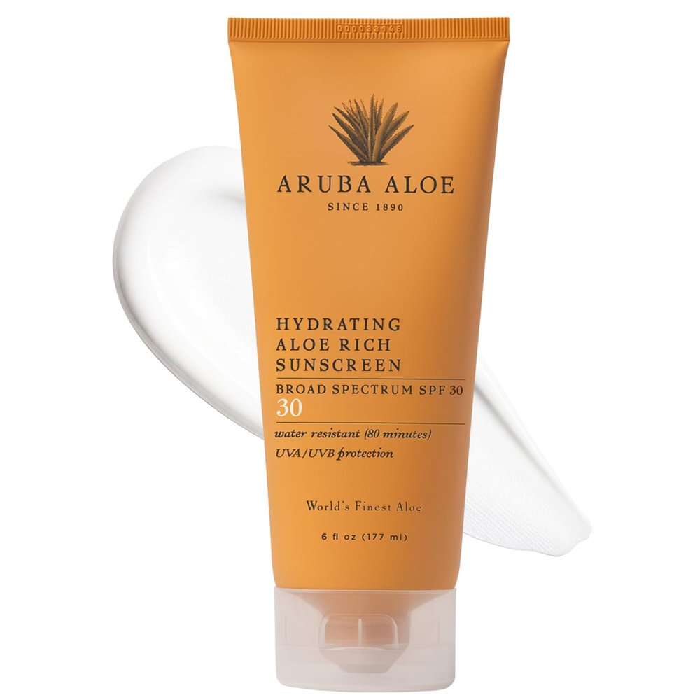 Aruba Aloe Hydrating Aloe Rich Sunscreen SPF 30 - Broad-Spectrum UVA/UVB Sunblock Lotion - Lightweight, Water-Resistant, Non-Greasy Sun Protection for Face and Body - 6 oz