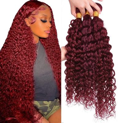 FuivJuix #99J Burgundy Bundles Water Wave Bundles Human Hair 30 30 30 Inch Brazilian Virgin Hair Wine Red Water Wave Bundles Human Hair Extensions 3 Bundle 50 Gram Per Bundle