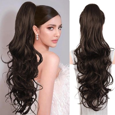 ZQIAN BEAUTY Clip on Ponytails for Women - 26 Inch Long Ponytail Extension, Wavy Pony Tails Hair Extensions, Synthetic Hair Extensions Ponytail, Clip in Ponytail (Color: Chocolate Brown)