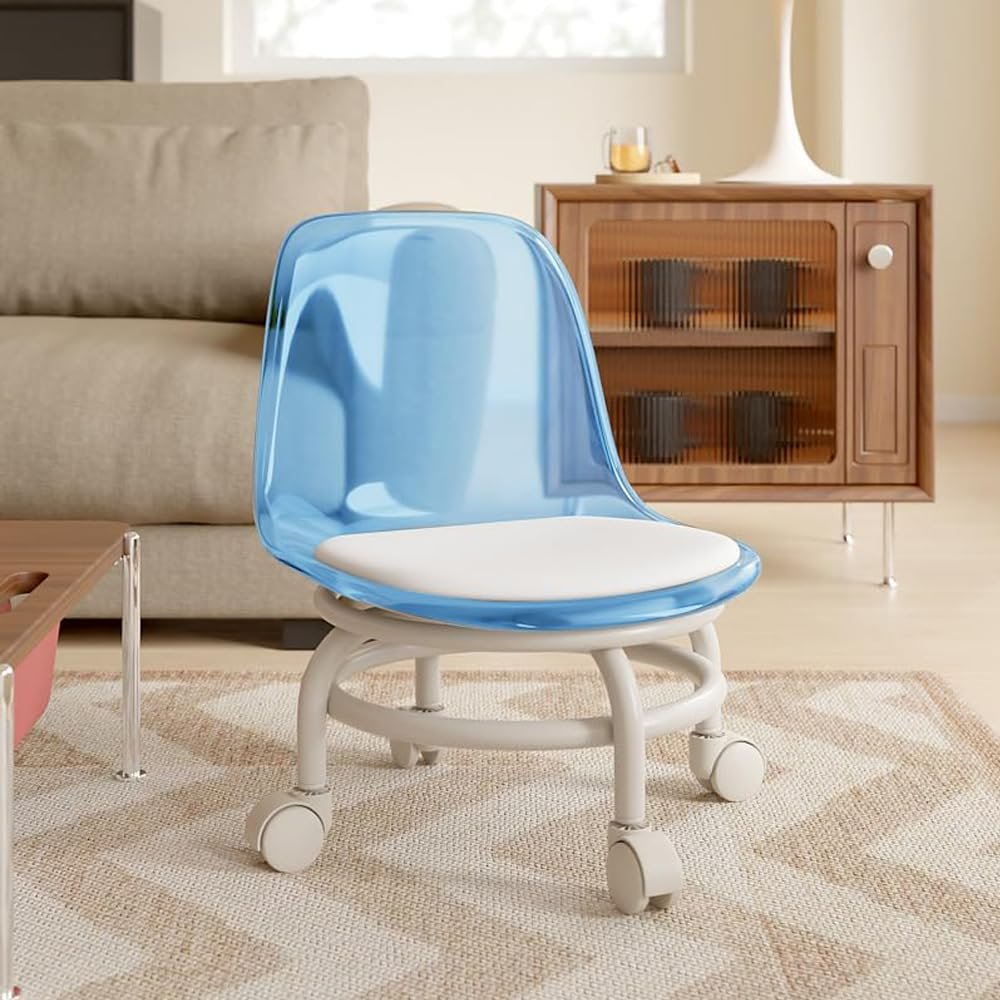 Acrylic Stool with Wheels, Pulley Stool and Backrest Heavy-Duty Pulley Wheels, 360Swivel Ergonomic with PU seat Cushion with Durable Cushioned Design for Home Garage Library (Color*5)