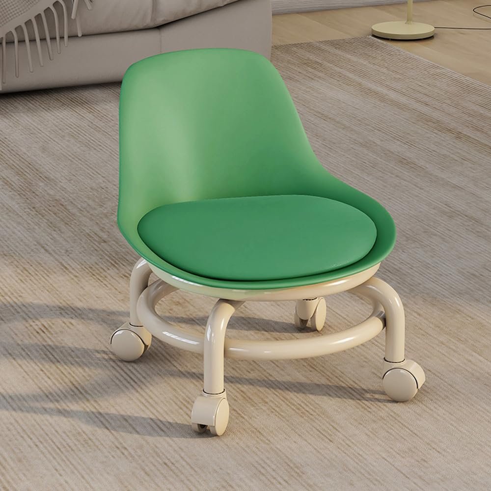 Acrylic Stool with Wheels, Pulley Stool and Backrest Heavy-Duty Pulley Wheels, 360Swivel Ergonomic with PU seat Cushion with Durable Cushioned Design for Home Garage Library (Color*2)