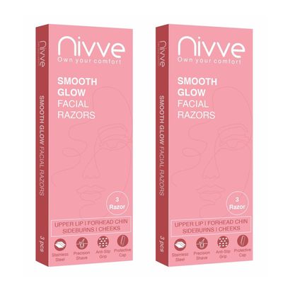 Nivve Reusable Face Razor for Women Facial Hair- 6 Razors | Instant & Painless Hair Removal | For Eyebrows, Upper Lip, Forehead, Peach Fuzz, Chin and Sideburns (Pack of 2)
