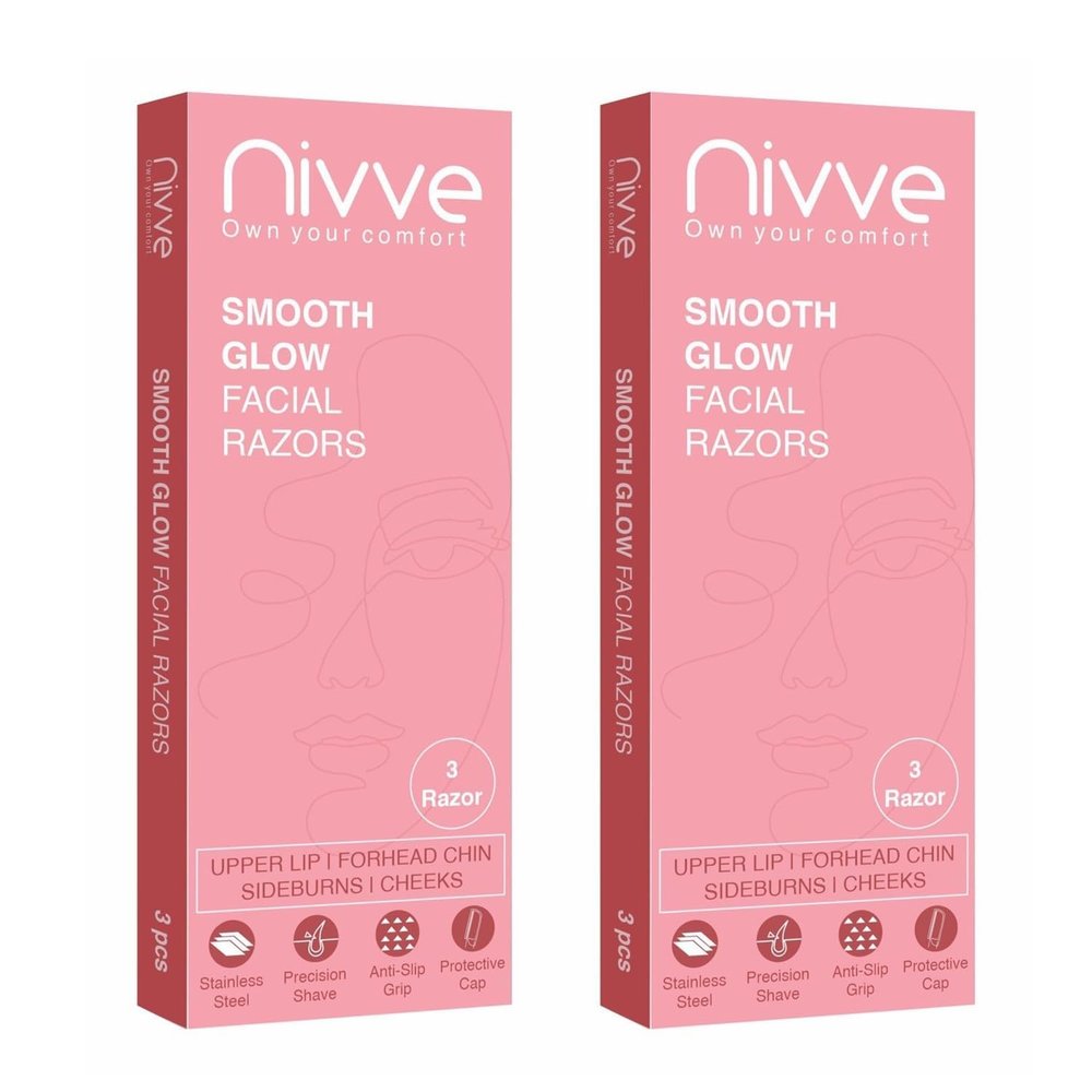 Nivve Reusable Face Razor for Women Facial Hair- 6 Razors | Instant & Painless Hair Removal | For Eyebrows, Upper Lip, Forehead, Peach Fuzz, Chin and Sideburns (Pack of 2)