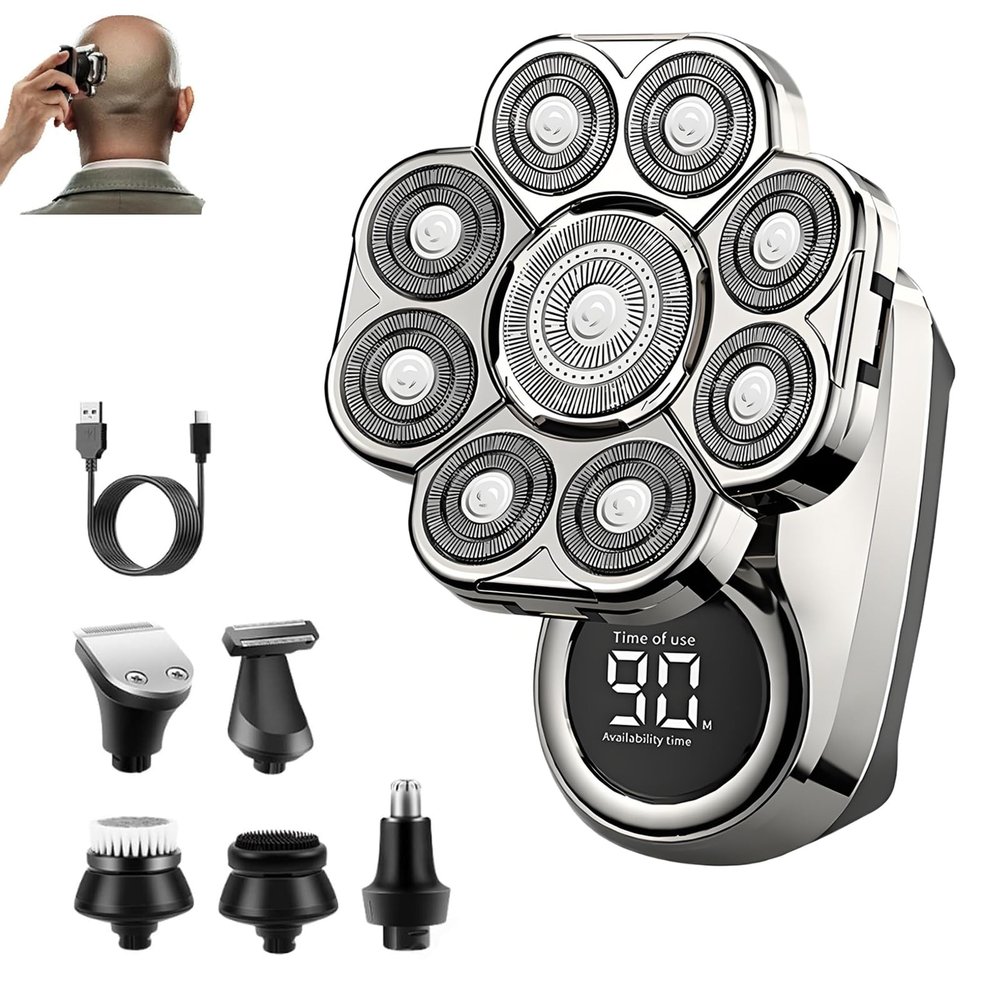 Bawldy Pro Head Shaver, 6-in-1 Detachable Head Shavers with 9D Floating Blade Heads, IPX7 Waterproof, Intelligent LED Display, Rechargeable Cordless Razor for Home & Travel