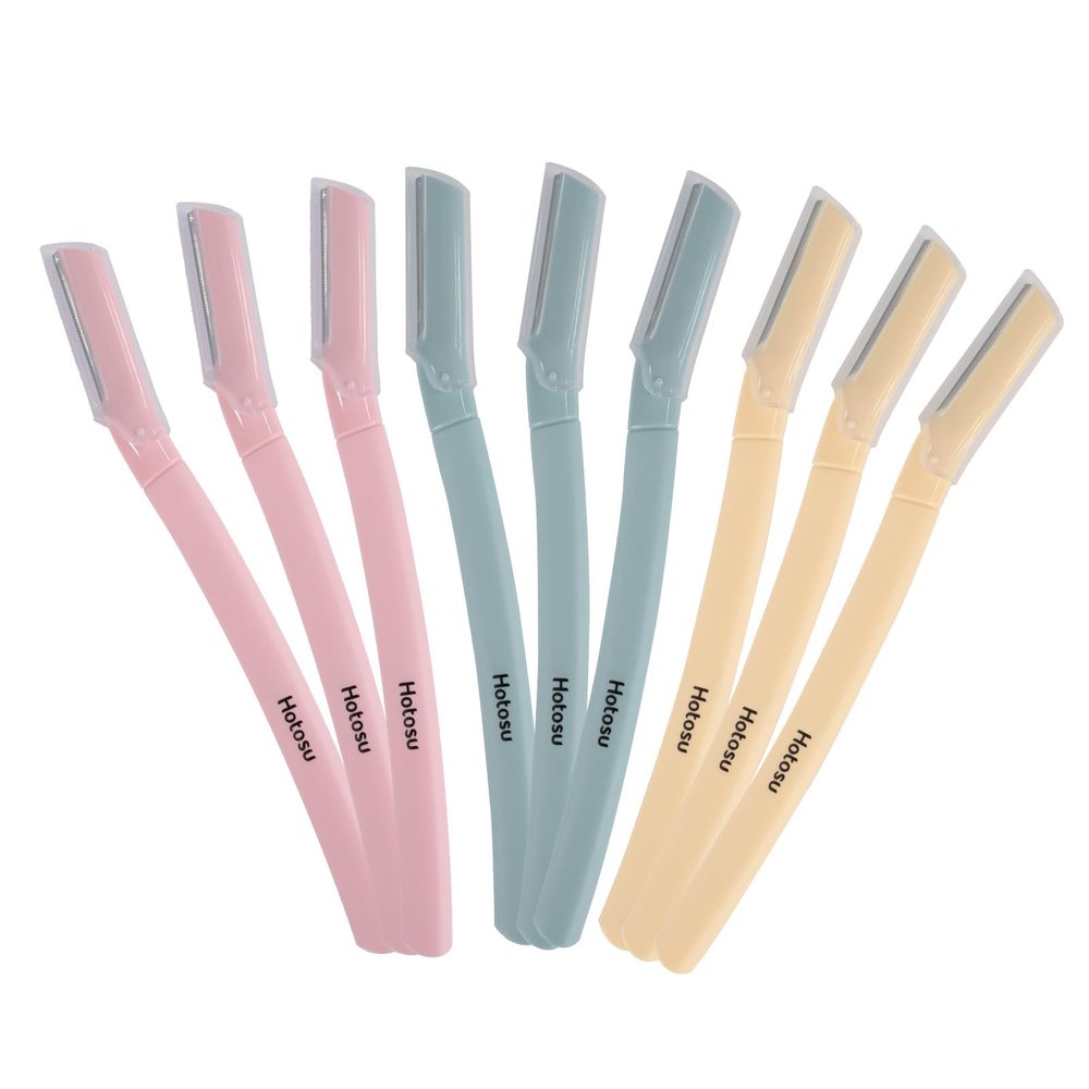 Face Razors for Women & Men Face Hair, Dermaplane Razor with Protective Cap, Womens Facial Razor for Peach Fuzz & Eyebrow Grooming, Travel Friendly Christmas Gift - 9pcs
