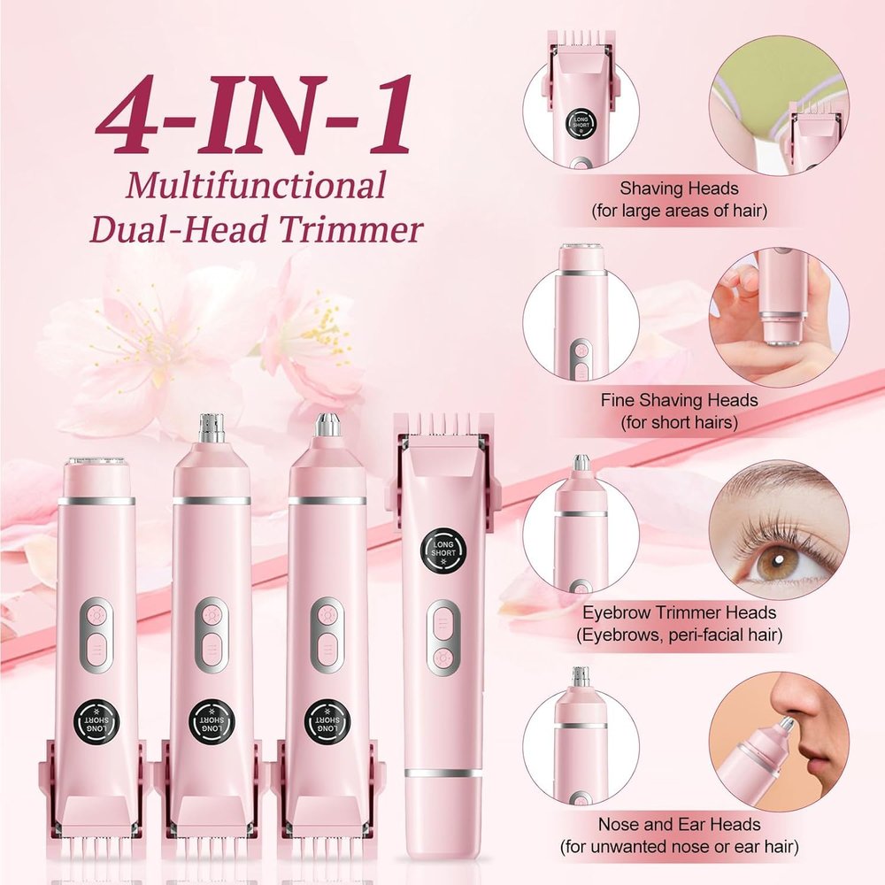 Bikini Trimmer for Women,4 in1 Electric Razor & Shaver with Dual Ceramic Blades,Dermave Bikini Shaver,Body & Intimate Areas, 90min Cordless Runtime, Waterproof Travel Grooming Kit