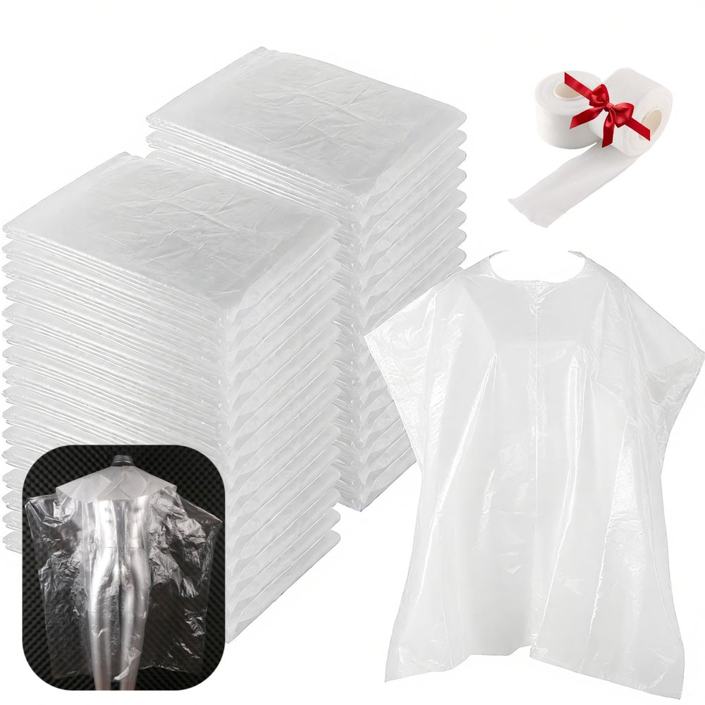 100 PCS 62X51 Inch Disposable Barbershop Capes,Disposable Hair Salon Capes, Clear Plastic Hair Dye Cape for Barbershop Hair Dye Washing