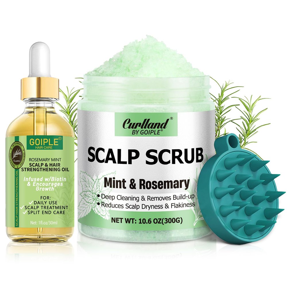 Rosemary Scalp Exfoliator & Clarifying Shampoo Scalp Scrub - 3-in-1 Scalp Treatment with Mint Oil Hair Treatment to Clarify and Remove Build Up - Silicone Scalp Massager Rosemary Oil for Hair Growth