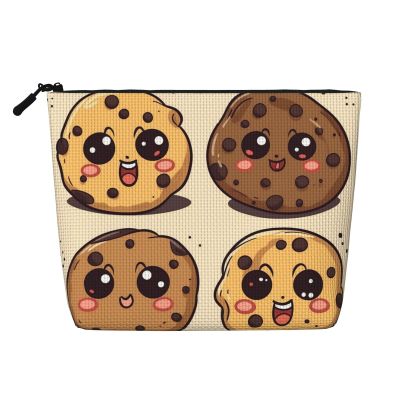 GDSHJKLW Linen Makeup Bag For Women, Waterproof Travel Cosmetic Organizer Lightweight Zipper Travel Toiletry Bag Organizer 3 Chocolate Chip Cookies Makeup Brushes Storage Bag
