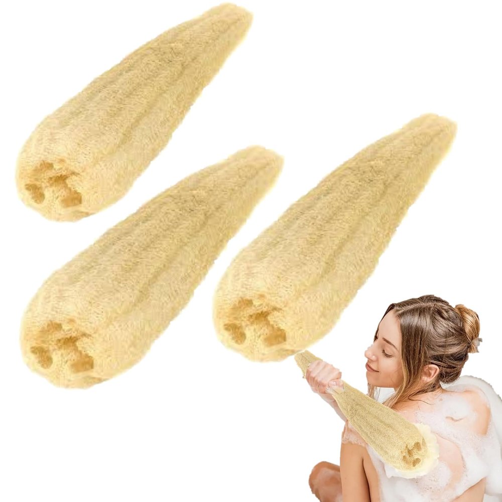 3-Pack Natural Whole Loofah Large, Organic Sponges, Gentle Exfoliating Body Scrubber, Dish and Shower Luffa, Bath SPA Loofa, 13-15 Inches Long, Radiant Beauty Skin, Big Sized Whole (Beige)