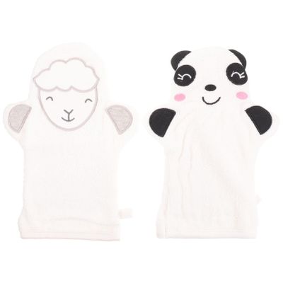 COLLBATH 2Pcs Cartoon Bathing Gloves for Exfoliating Body Wash Mitts Animal Design Bath Accessories Panda Sheep Lightweight Reusable Skin Cleaning Scrubber