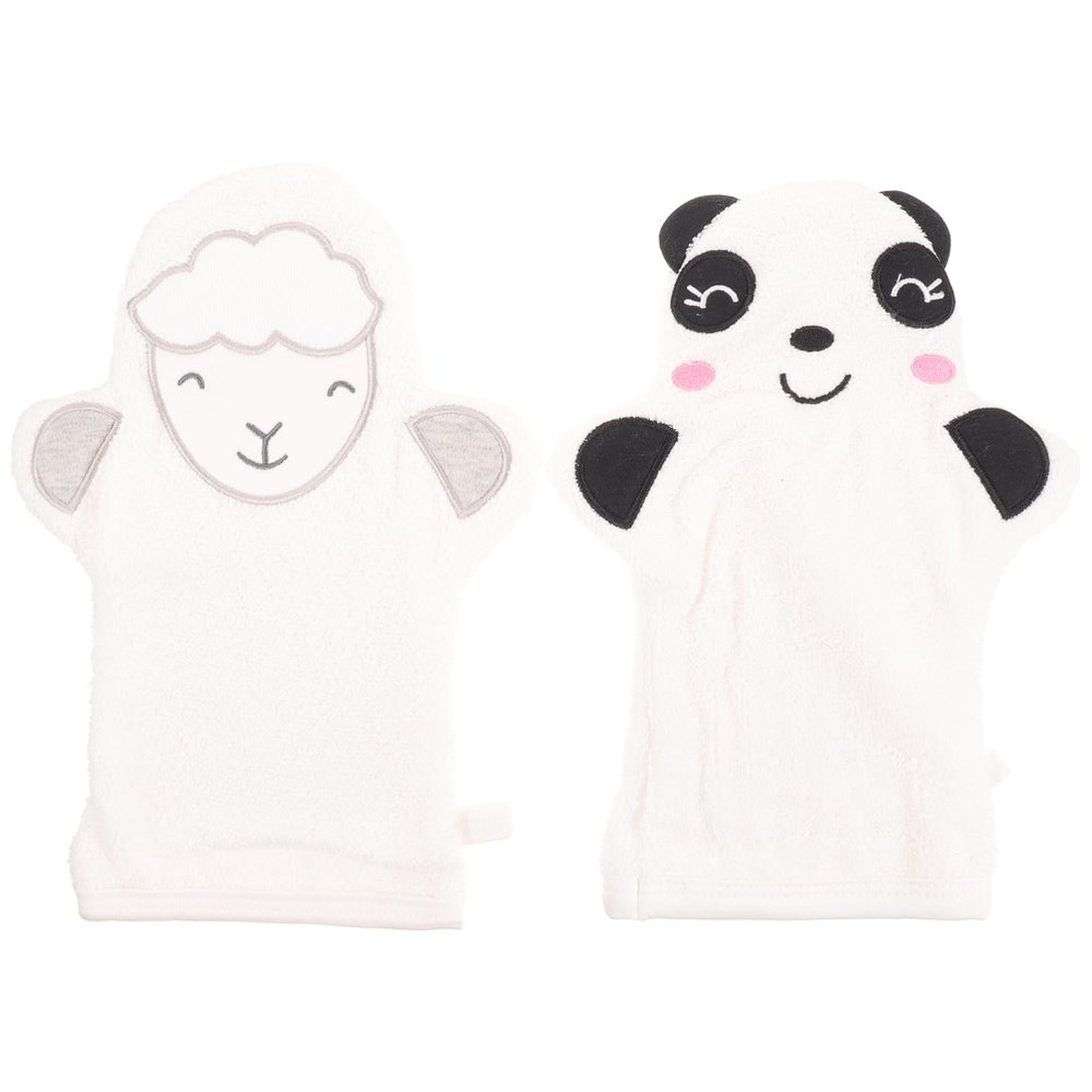 COLLBATH 2Pcs Cartoon Bathing Gloves for Exfoliating Body Wash Mitts Animal Design Bath Accessories Panda Sheep Lightweight Reusable Skin Cleaning Scrubber