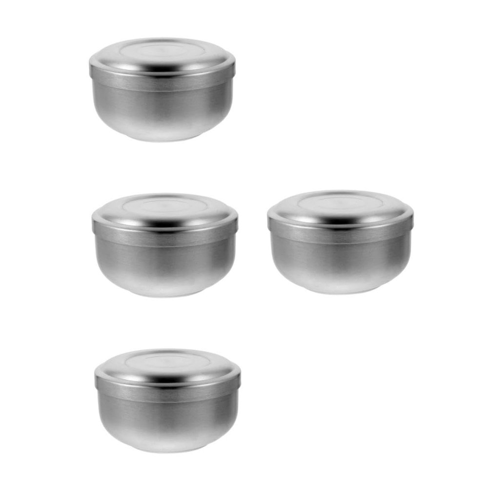 FOMIYES 4pcs Stainless Steel Shaving Cream Bowl for Men Durable Soap Dish with Lid Practical Shaving Bowl for Home Barber Use for Male Friends Silver