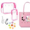 12 PCS Bogg Bag Accessories, 2 Pack Clear Bogg Beach Tote Bag with 2 Insert Hooks,8 PCS Charms for Bogg Bags Travel Makeup Clean Toiletry Brush Organizer Cosmetic Divider Storage Inner Pouch(Hot Pink) view 1