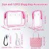 12 PCS Bogg Bag Accessories, 2 Pack Clear Bogg Beach Tote Bag with 2 Insert Hooks,8 PCS Charms for Bogg Bags Travel Makeup Clean Toiletry Brush Organizer Cosmetic Divider Storage Inner Pouch(Hot Pink) view 2