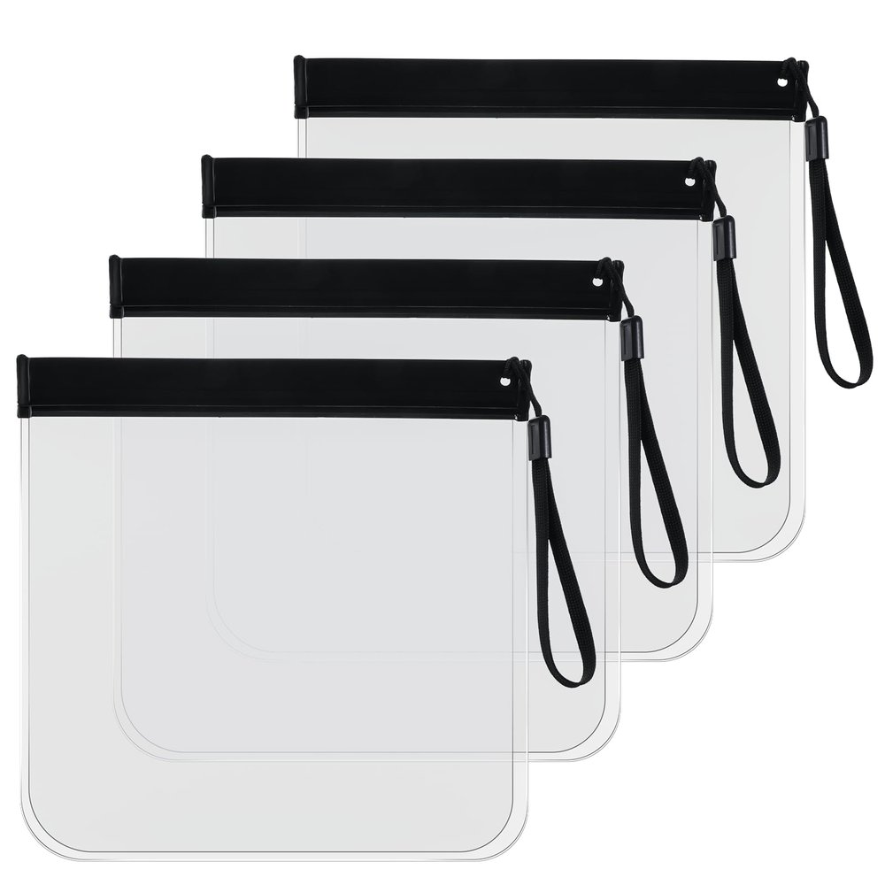 4Pcs Clear Toiletry Bag, TSA Approved Toiletry Bag Reusable Quart Bags for Travel Carry on Travel Accessories Waterproof & Leakproof Bags for Liquids Cosmetics Airport Security (Black)
