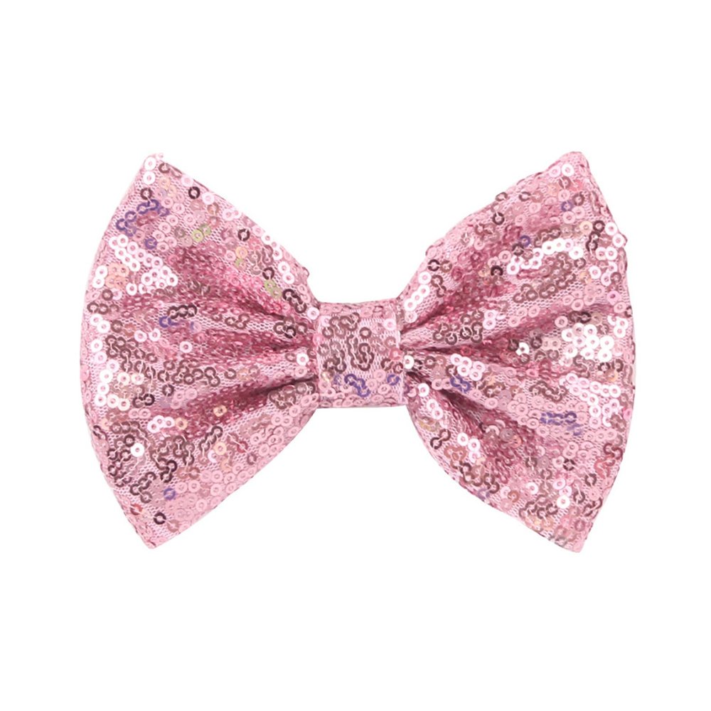 16Pcs Sequin Glitter Hair Bows Clips, 4.03.15Inch Bow Hairpin for Women, Girls Wedding, Hair Accessories, Clothing Decoration, Daily Life (White Pink)
