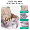 BAGSMART Toiletry Bag for Women with Dual-Padded Handles, Puffy Lightweight Makeup Bag for Makeup Accessories, Brushes Set, Travel-Sized Container, Camel view 3