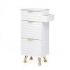 Professional Salon Station with Tempered Glass Top, 3 Drawers Hair Stylist & Barber Storage Cabinet with Heat Resistant Tool Holders, Beauty Spa & Home Organizer, White view 2