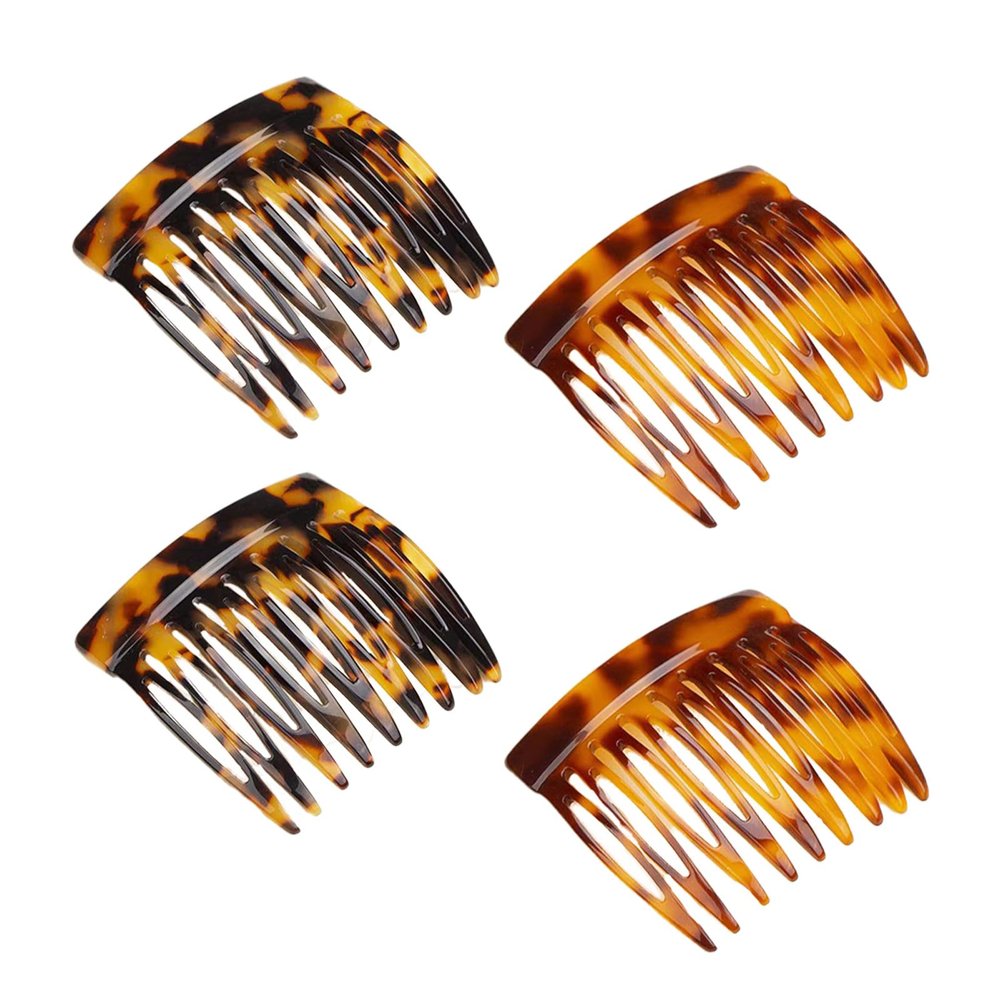4 PCS French Combs for Hair, Retro Hair Combs for Women Decorative, French Side Comb, for Various Hairstyles on Many Occasions (Dark Tortoise Shell, Amber)