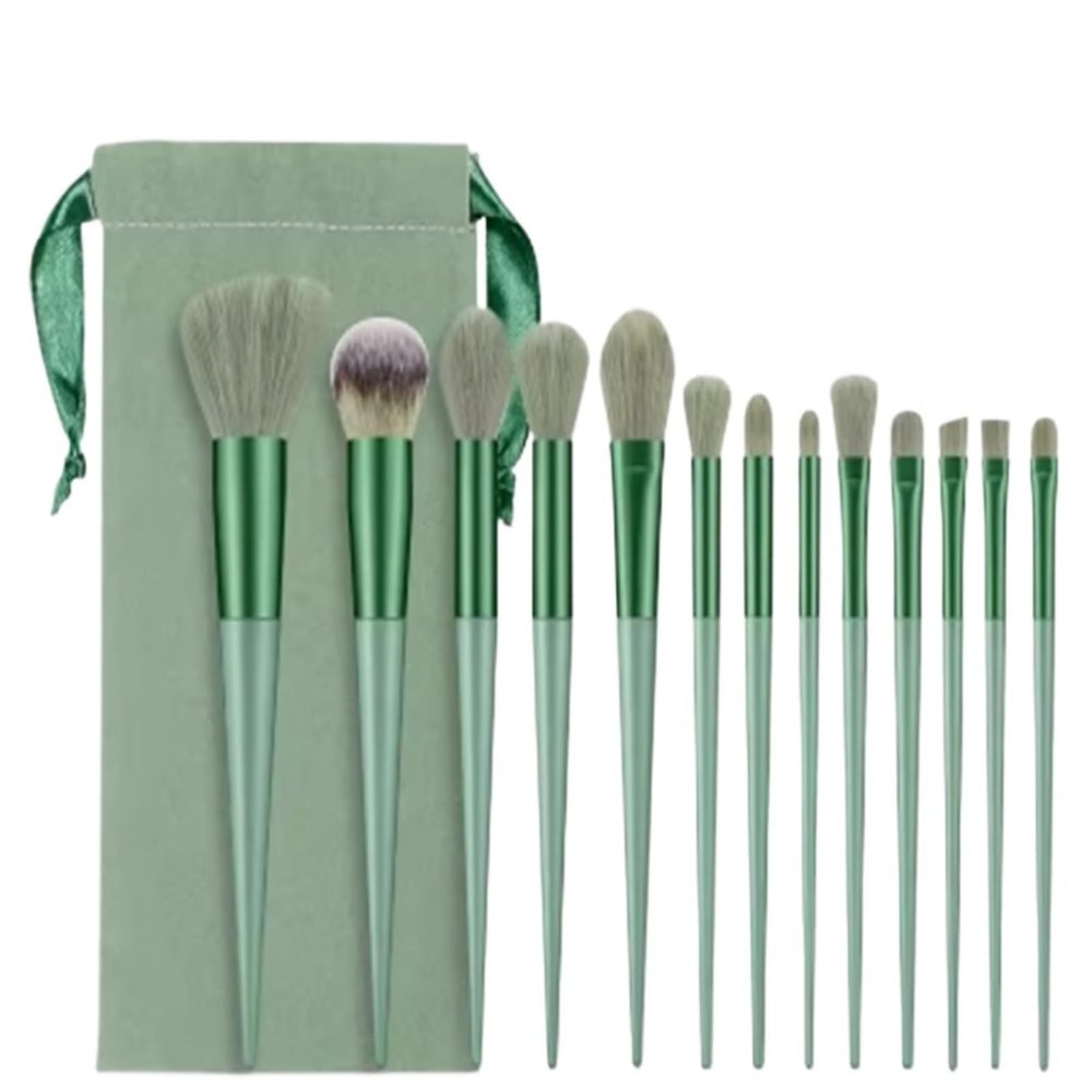 13pcs Green Makeup Brush Set for Beginners Complete Set Of Soft Beauty Tools(Green)