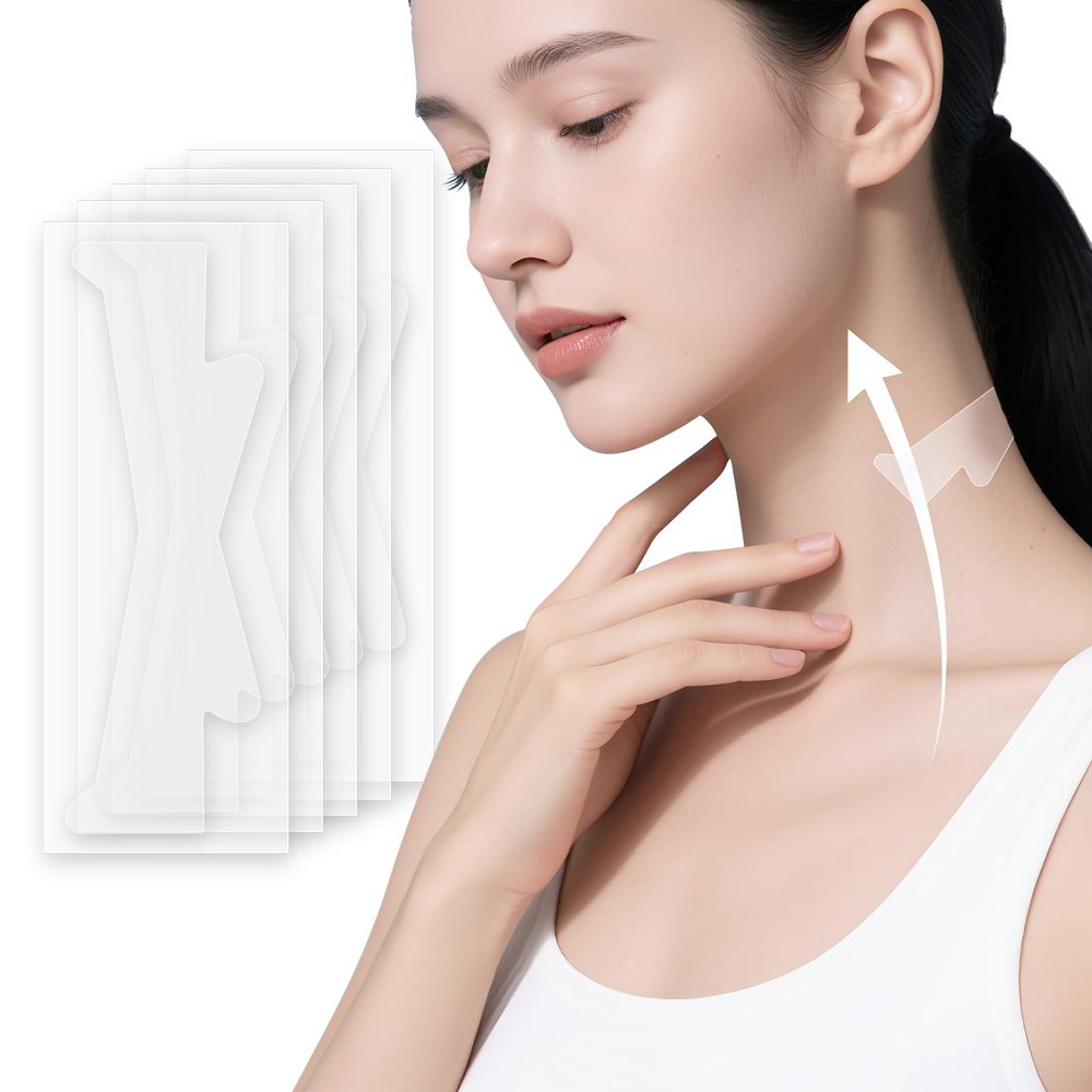 ZZBUY 40 Pcs Neck Lift Tape Invisible Behind Neck, Instant Tightening and Lifting Tape for Sagging Skin, Invisible Face Lifting Bands Strips for Wrinkles & Double Chin (Clear, Large)