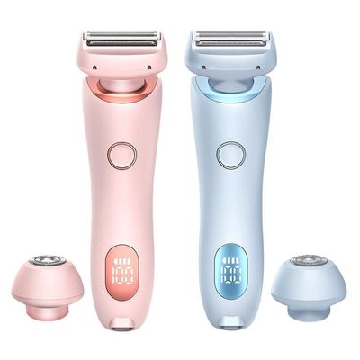 2-in-1 Womens Electric Shaver  USB Rechargeable Lady Bikini Trimmer with 3D Floating Blades & Waterproof Design, Face, Bikini, Legs & Underarms, Portable Hair Remover for Sensitive Skin, Pink+ Blue