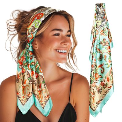 SWAY Large Satin Headbands for Women - 6-Clip Non-Slip, Wear 20+ Ways as Trendy Wide Headband, Boho, Head Covering, Perfect Hanukkah or Christmas Gift for Her 35in. Patented & Handmade in USA