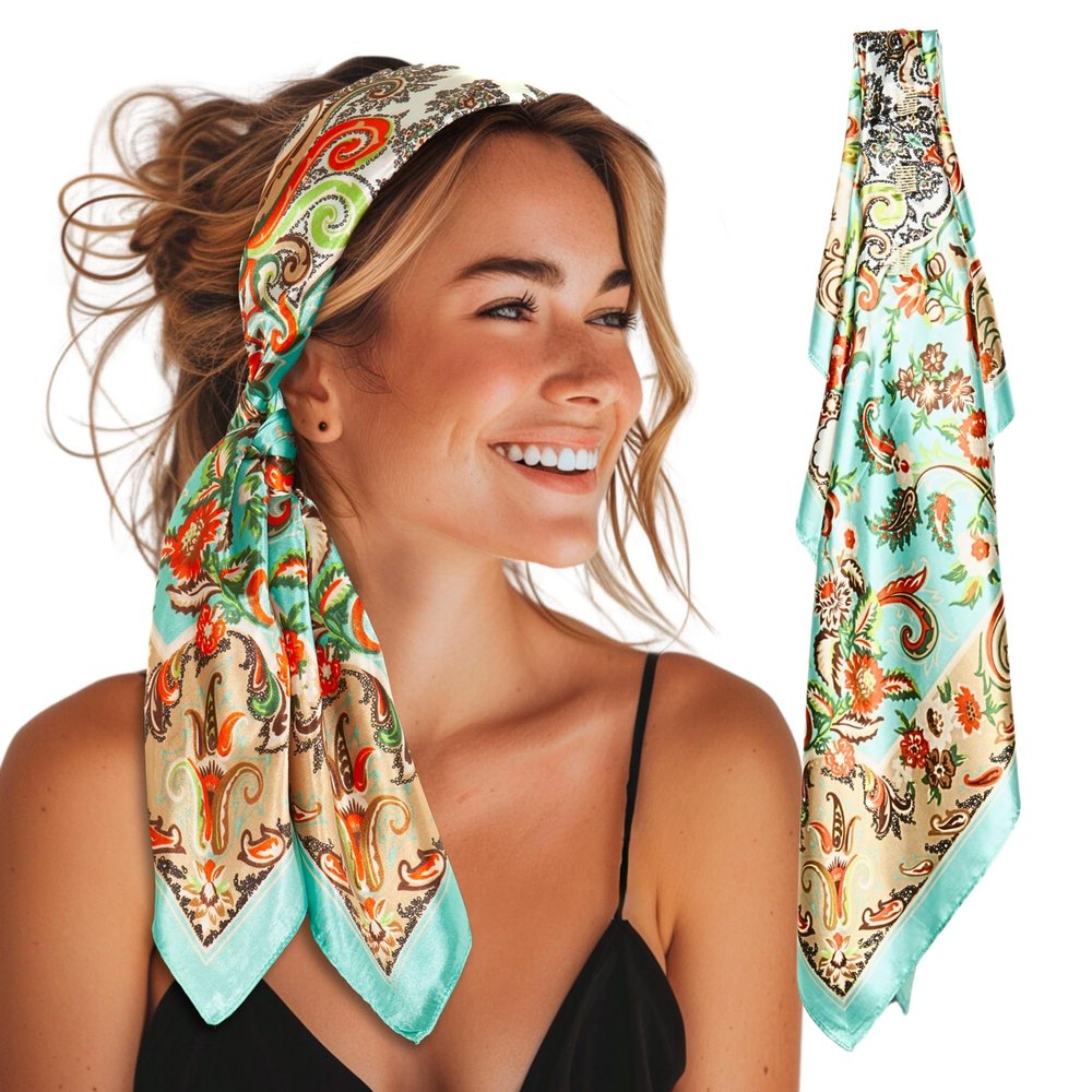 SWAY Large Satin Headbands for Women - 6-Clip Non-Slip, Wear 20+ Ways as Trendy Wide Headband, Boho, Head Covering, Perfect Hanukkah or Christmas Gift for Her 35in. Patented & Handmade in USA