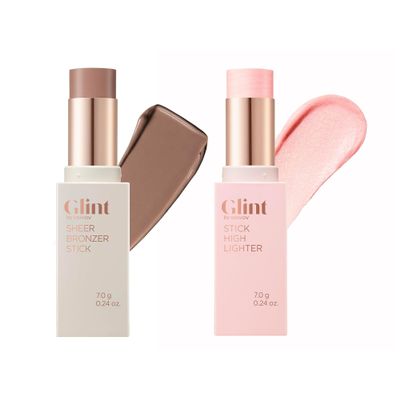Contour Duo Stick Set  Smoked Contour Stick + Rosy Moon Illuminator | Buildable, Blendable, Long-Lasting Korean Makeup for Natural Glow & Definition | Eyes, Nose, Lips, Face, Cheeks