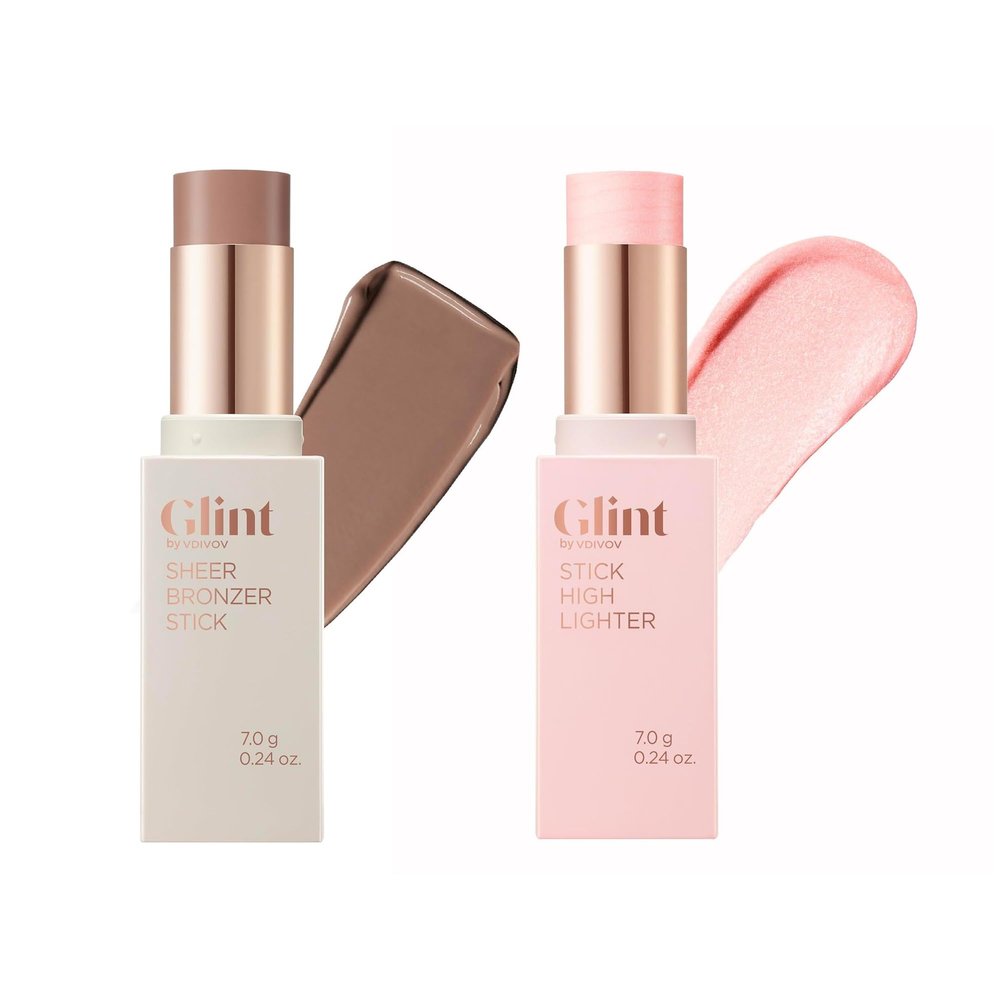 Contour Duo Stick Set  Smoked Contour Stick + Rosy Moon Illuminator | Buildable, Blendable, Long-Lasting Korean Makeup for Natural Glow & Definition | Eyes, Nose, Lips, Face, Cheeks