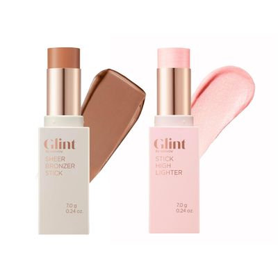 Bronzer & Highlighter Duo Stick Set  Caramel Contour Stick + Rosy Moon Illuminator | Buildable, Blendable, Long-Lasting Korean Makeup for Natural Glow & Definition | Eyes, Nose, Lips, Face, Cheeks