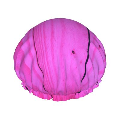 Large Shower Caps for Women Reusable - Pink Bright Wood Grain Print Double Layer Hair Cap for Shower with Peva Lining and Elastic Rope