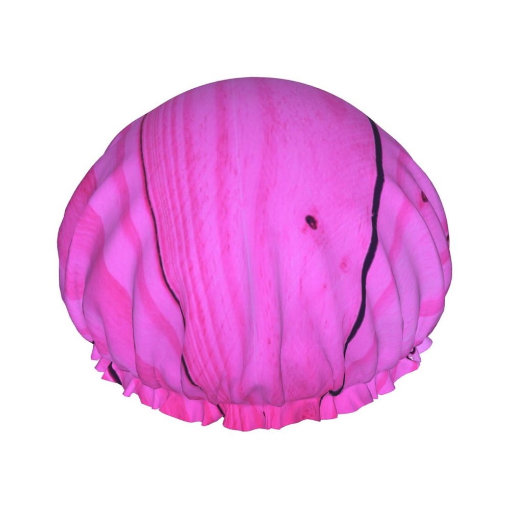 Large Shower Caps for Women Reusable - Pink Bright Wood Grain Print Double Layer Hair Cap for Shower with Peva Lining and Elastic Rope