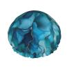 Large Shower Caps for Women Reusable - Ocean Marble Texture Print Double Layer Hair Cap for Shower with Peva Lining and Elastic Rope view 1