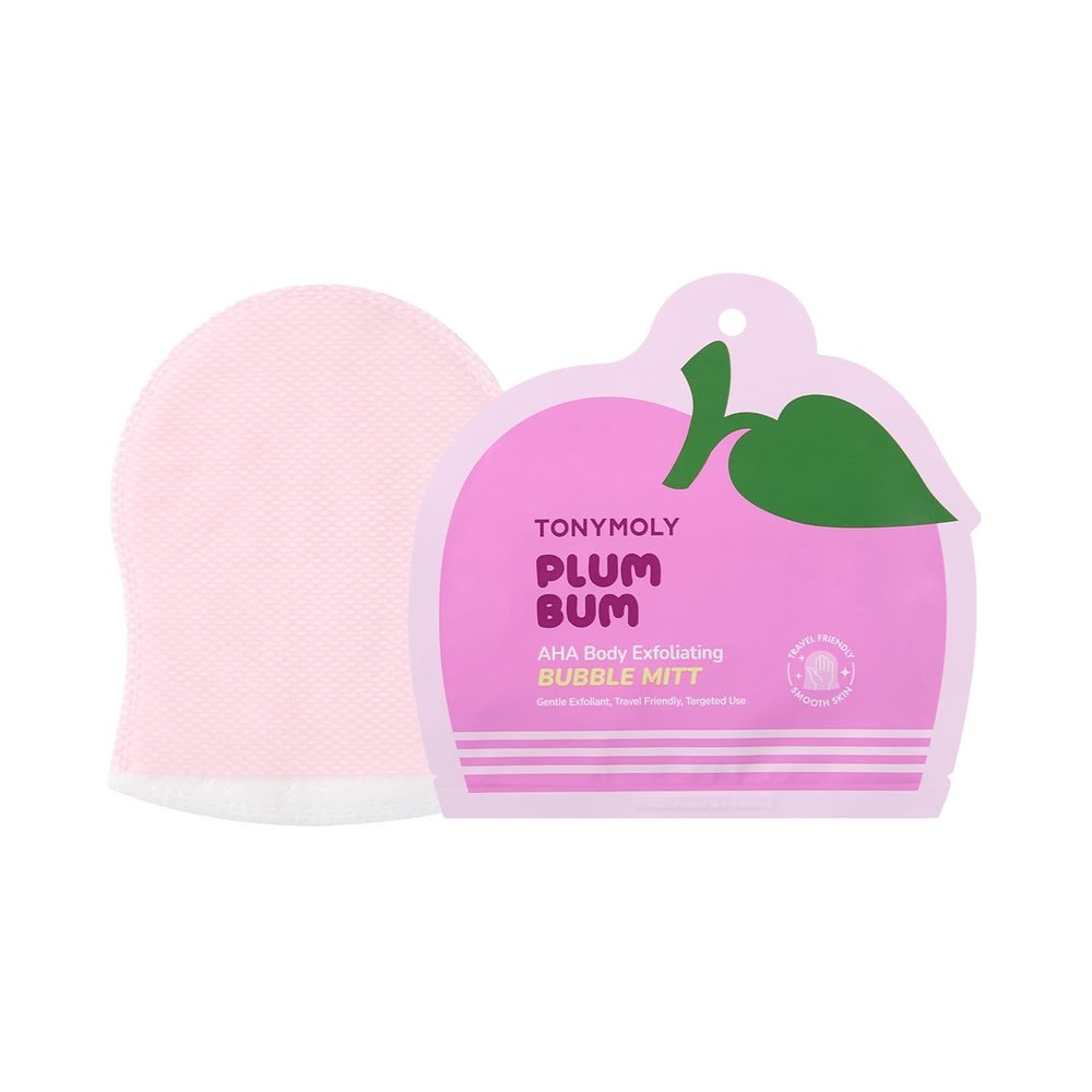 TONYMOLY Plum Bum Exfoliating Bubble Mitt + Im Rice Makeup Melting Cleansing Oil Gentle Cleanser for Sensitive Skin + Tako Pore Blackhead Remover Scrub Stick Charcoal & Dead Sea Salt Exfoliator
