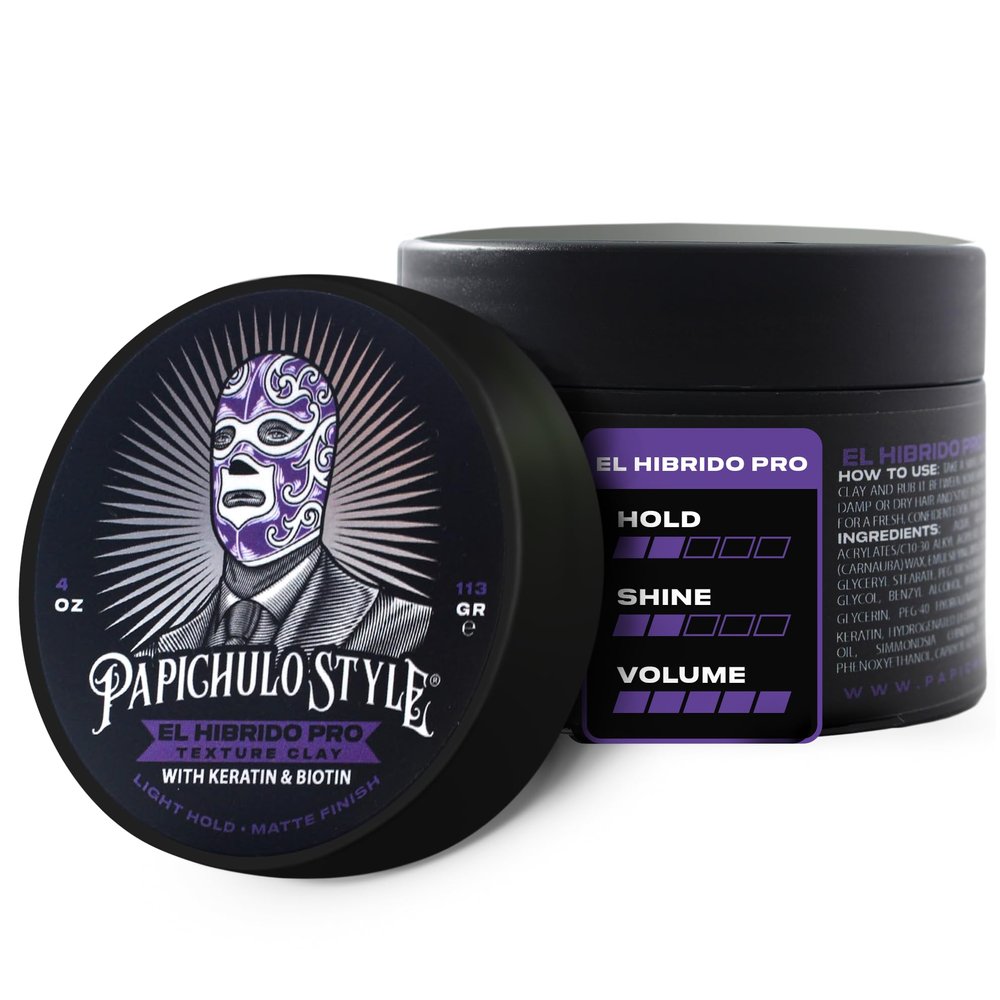 Papichulo Style Deluxe Pomade El Hbrido Pro Light Hold, Matte Finish, Adds Volume Infused with Keratin & Biotin Water-Based, Flake-Free, Easy Washout, Paraben-Free Made in USA - 4 oz