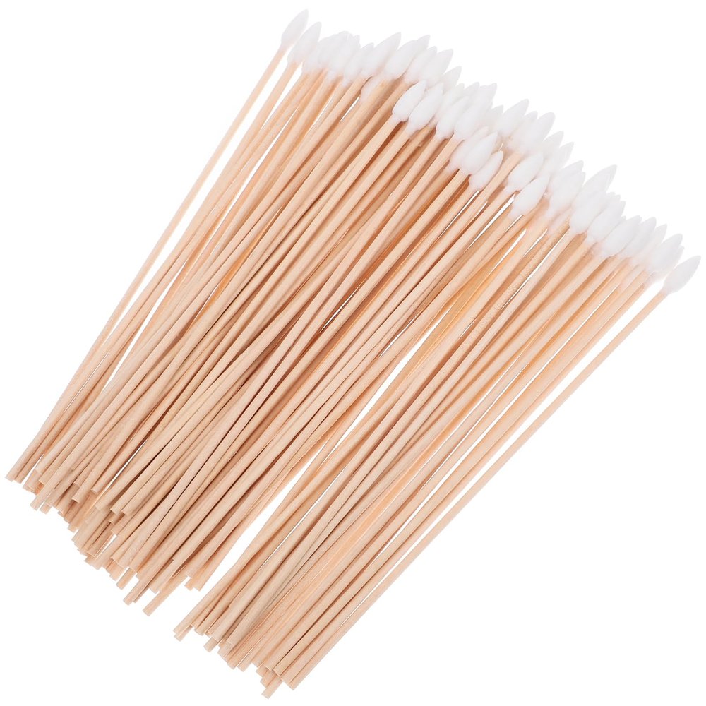 FOMIYES 100pcs Long Wooden Cotton Swabs with Single Tips Disposable Cotton Sticks for Cleaning Makeup and Industrial Use for Versatile Applications
