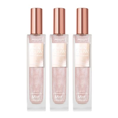 Absolute New York - Silk Glow Shimmer Mist Glow, Radiant, Shimmer Body & Face & Hair, Shea Butter, Coconut Oil, Vitamin E (SBGS02 Rose Gold Mist (Set of 3), 3.4 fl oz)