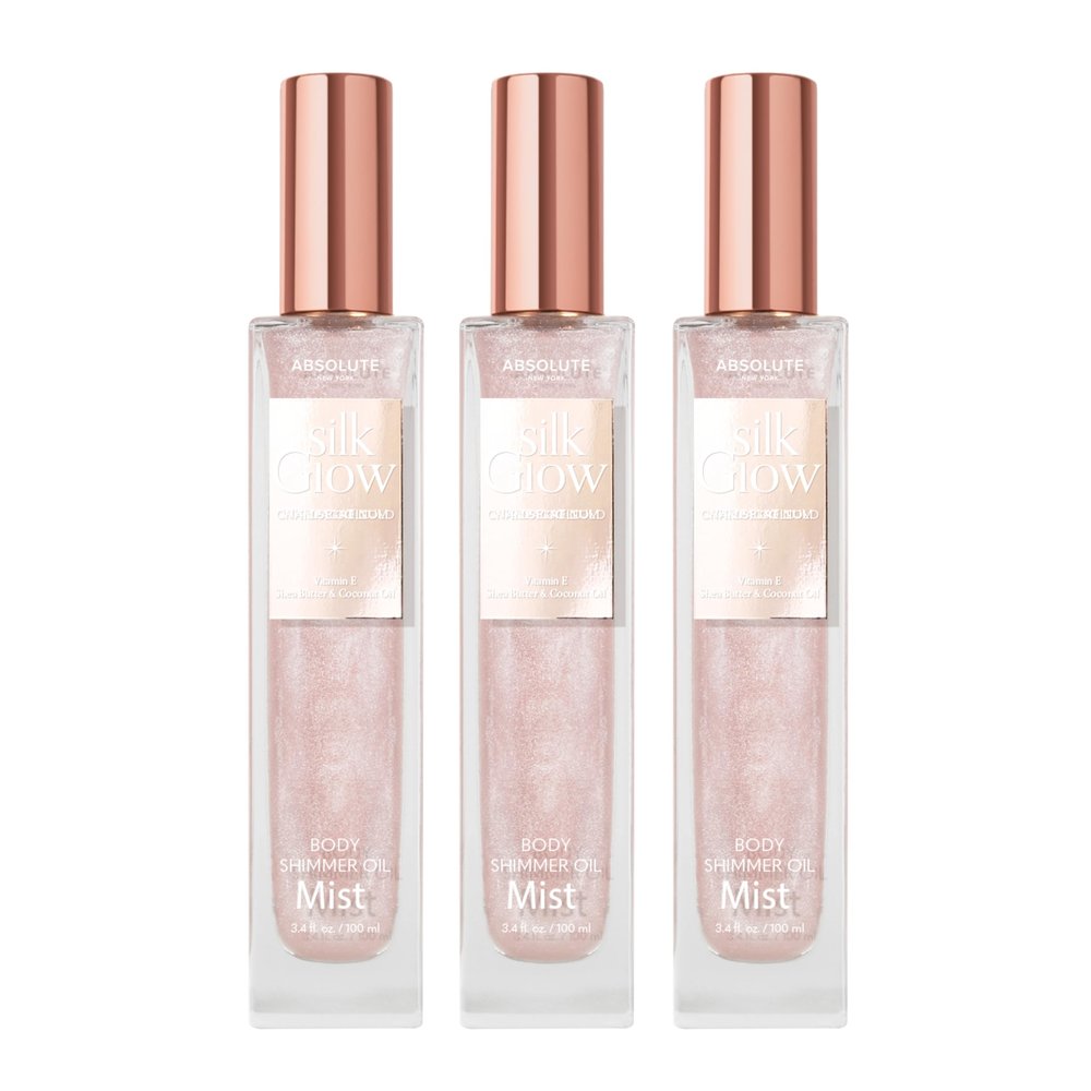 Absolute New York - Silk Glow Shimmer Mist Glow, Radiant, Shimmer Body & Face & Hair, Shea Butter, Coconut Oil, Vitamin E (SBGS02 Rose Gold Mist (Set of 3), 3.4 fl oz)