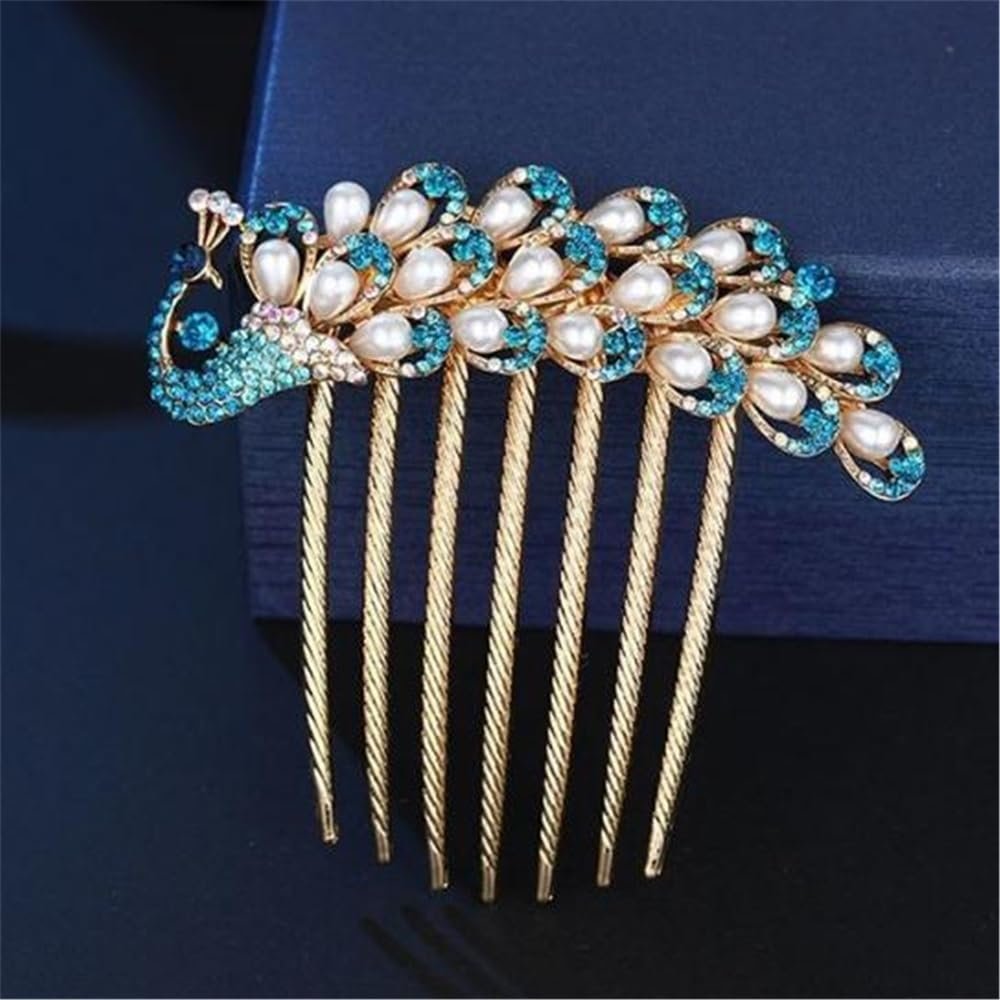 Bridal hair accessories,Hair Comb Clips Women's Ancient Style Hair Comb Rhinestone Bridal Hair Accessories(Blue)