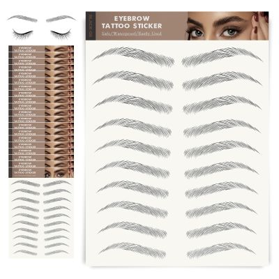 20 Sheets Eyebrow Tattoo Waterproof Eyebrow Sticker, 4D Hair Like Natural Fake Tattoo Eyebrows Peel Off Instant Transfers Brows Shaper Eyebrow Makeup Sticker for Women Girls, Chic Black