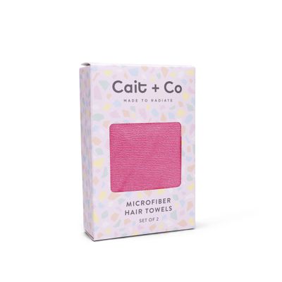 CAIT + CO Gem Microfiber Hair Towels - Set of 2 Ultra-Absorbent & Fast Drying Hair Wraps for Women - Gentle on All Hair Types - Pink