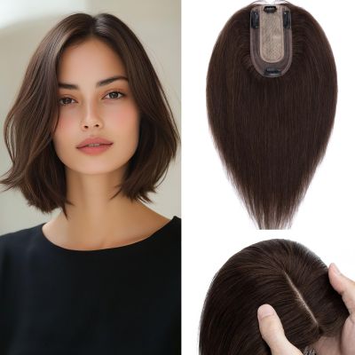 Rich Choices Hair Toppers for Women Real Human Hair No Bangs 100% Human Remy Toppers with Thinning Hairs Clip in Toppers HairPieces for Women 2.7"*5.1"Lace Base 12 Inch #2 Dark Brown