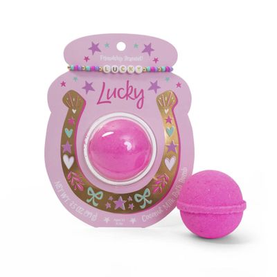 CAIT + CO "Lucky Bath Bomb & Friendship Bracelet Gift Set Coconut Milk Scented Bath Fizzle (3.5 oz) with Beaded LUCKY Bracelet - Fun & Inspirational Gift for Teens, Women, Ages 12+