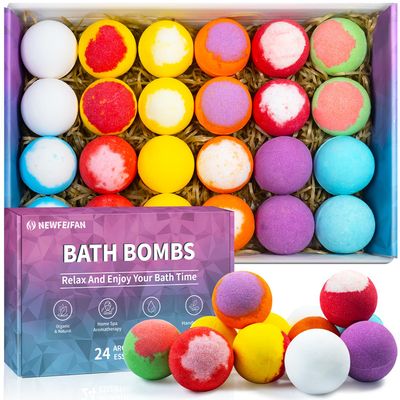 Bath Bombs Birthday Gifts for Women & Men, 24-Pack Valentines Day Gifts for Her & Him Set, Aromatherapy Bubble Bath, Handmade Natural & Organic, Spa Relaxing Gifts for Wife Girlfriend Coworkers